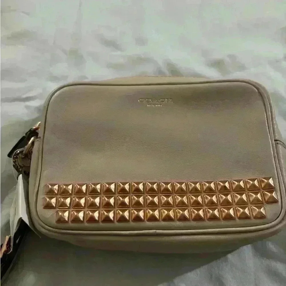 Coach parchment bag gold studs NWT